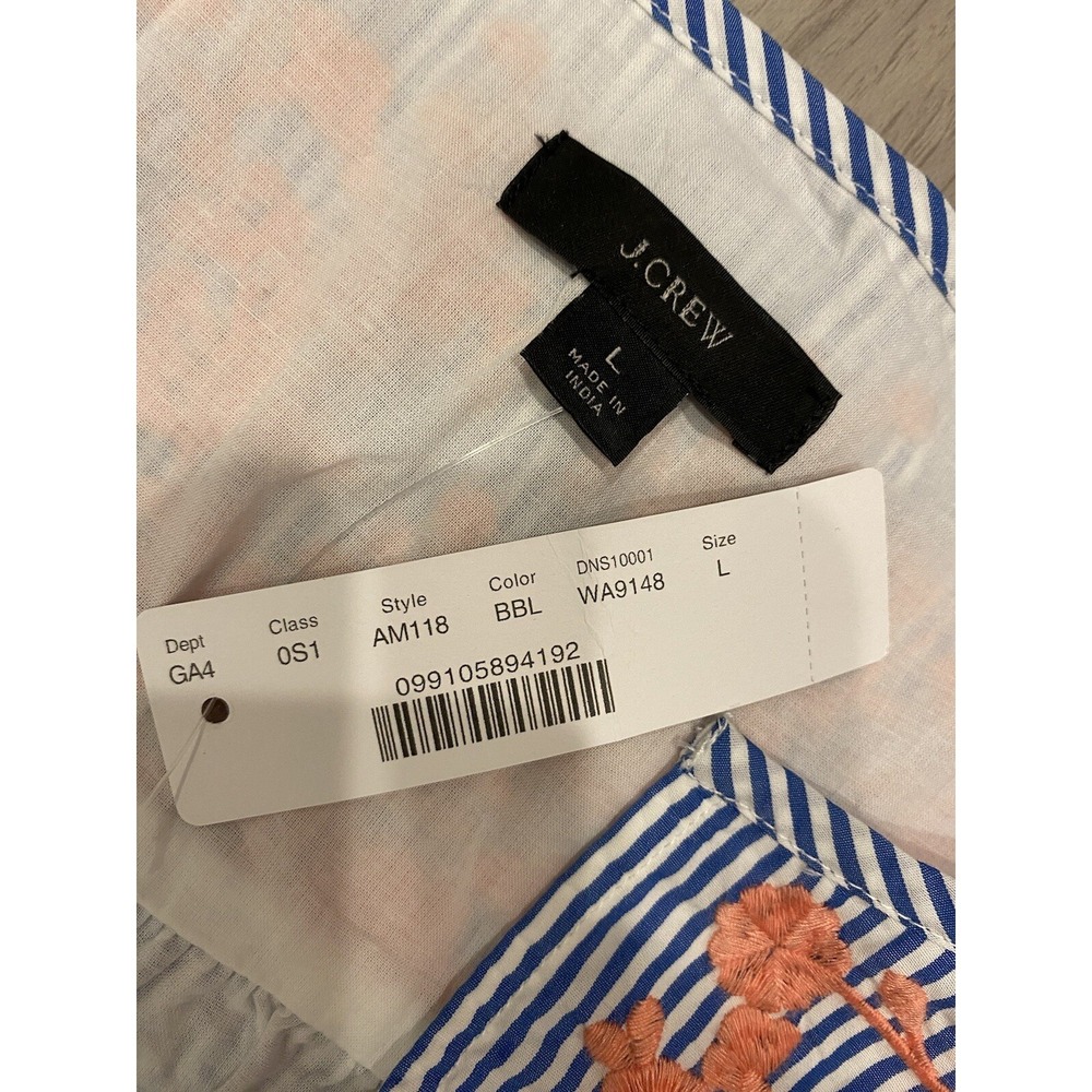 J.Crew Leda Embroidered Blue White Stripe Popover A-Line Dress Size L New NWT - Picture 6 of 9